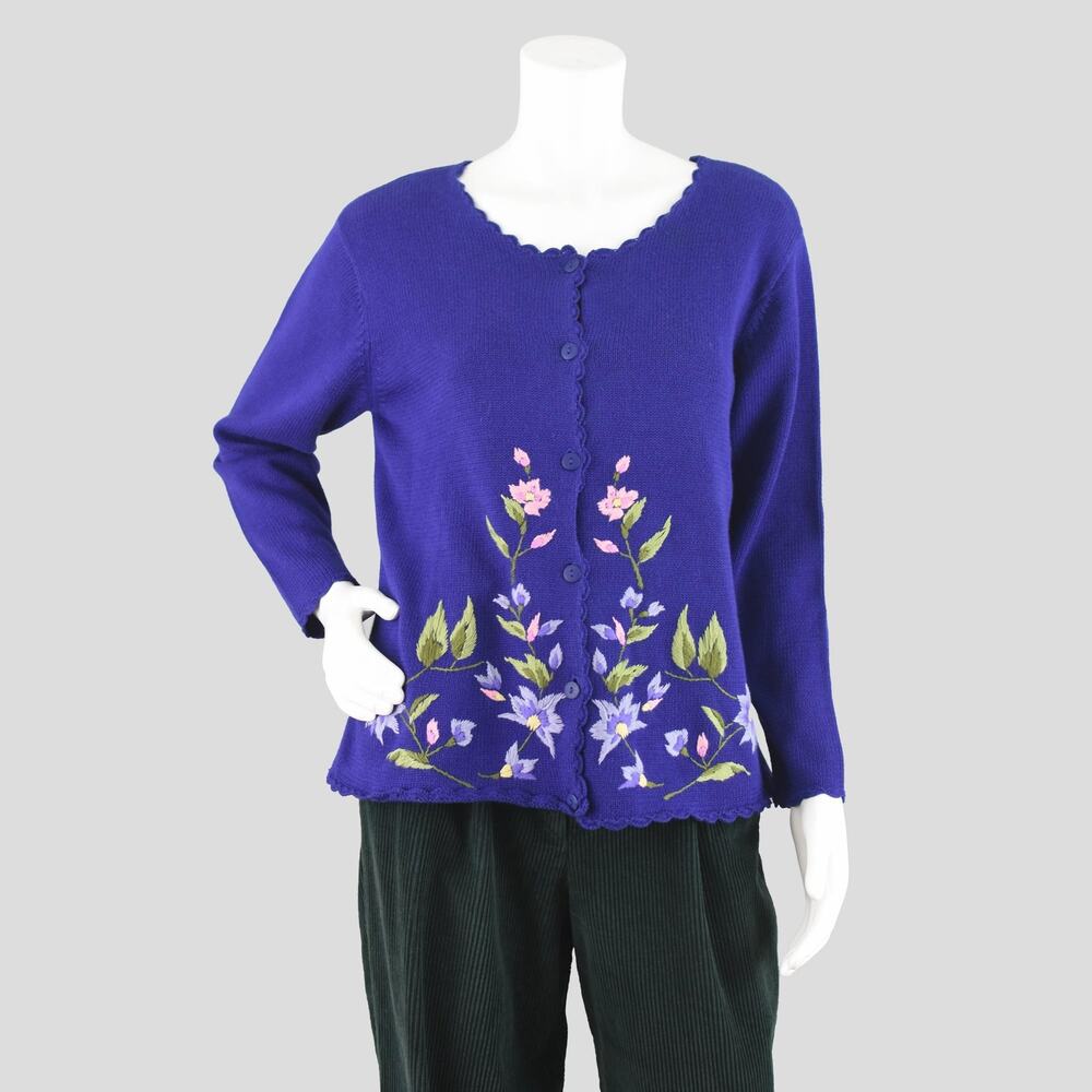 Vintage 90s Embroidered Floral Cardigan Women's Medium